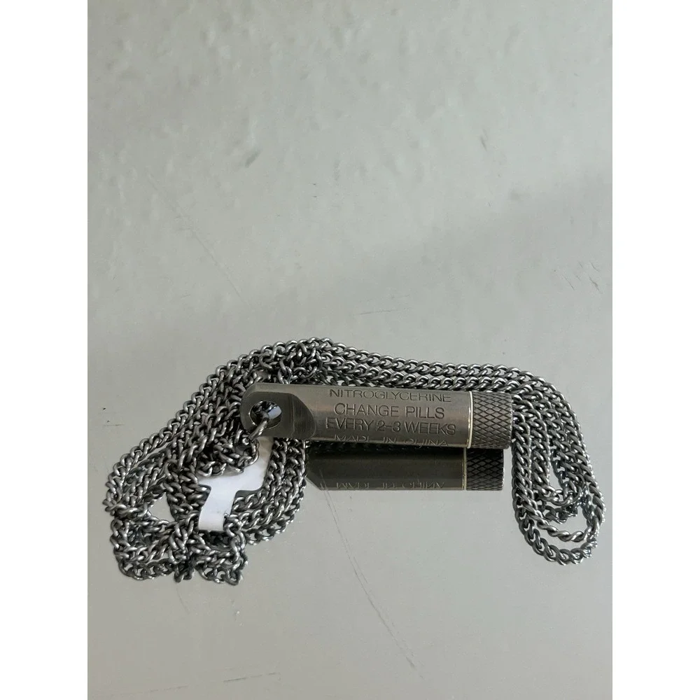 Vintage Stainless Steel Nitroglycerine Pill Holder Water Proof Pendant Keyring‎